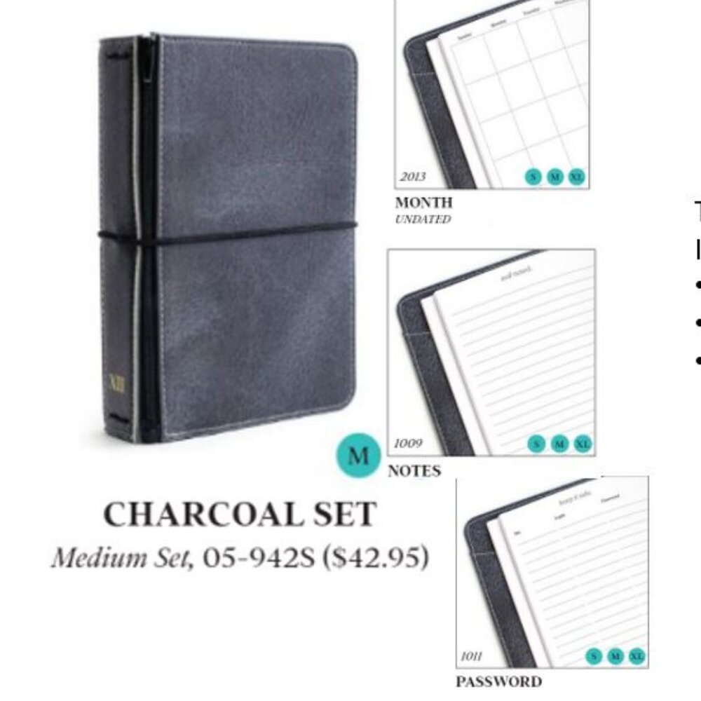 tula xii Charcoal M Planner Leather Cover Plus 3 inserts
